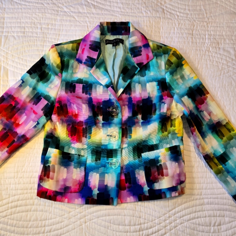 Lafayette 148 New York Rainbow Colorful Button  Blazer Jacket Sz 10